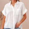 Women’s Cotton Linen Short Sleeve Button Blouse Loose Casual Shirt