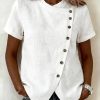 Women’s Casual Solid Blouse Short Sleeve Loose Summer Shirt